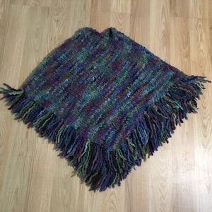 Hand knit, wool Poncho, XS